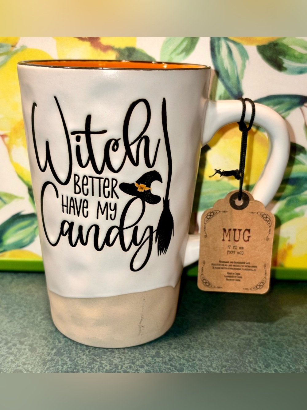 Halloween Witch Ceramic Mug with Orange Interior NWT